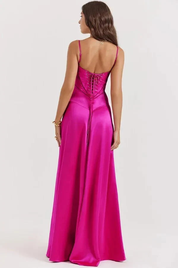 Women's Corset-Bodice Satin Maxi Dress