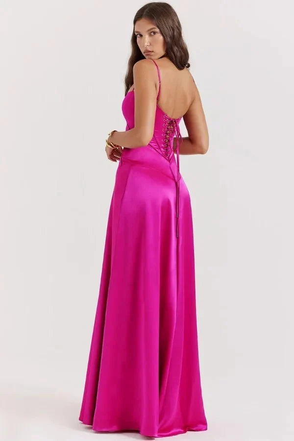 Women's Corset-Bodice Satin Maxi Dress