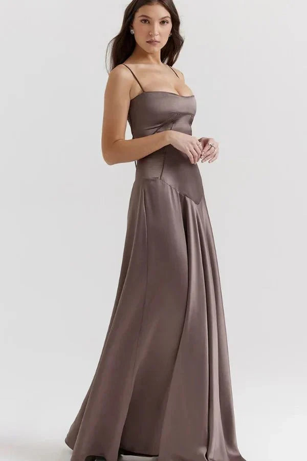 Women's Corset-Bodice Satin Maxi Dress