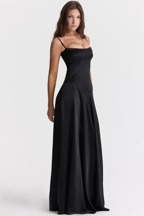 Women's Corset-Bodice Satin Maxi Dress