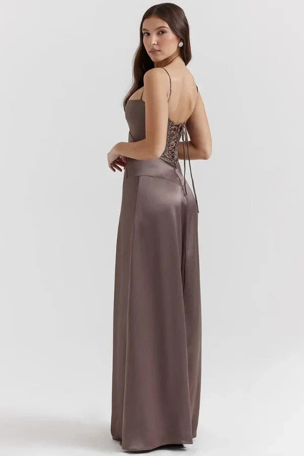 Women's Corset-Bodice Satin Maxi Dress