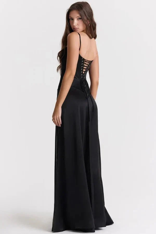 Women's Corset-Bodice Satin Maxi Dress