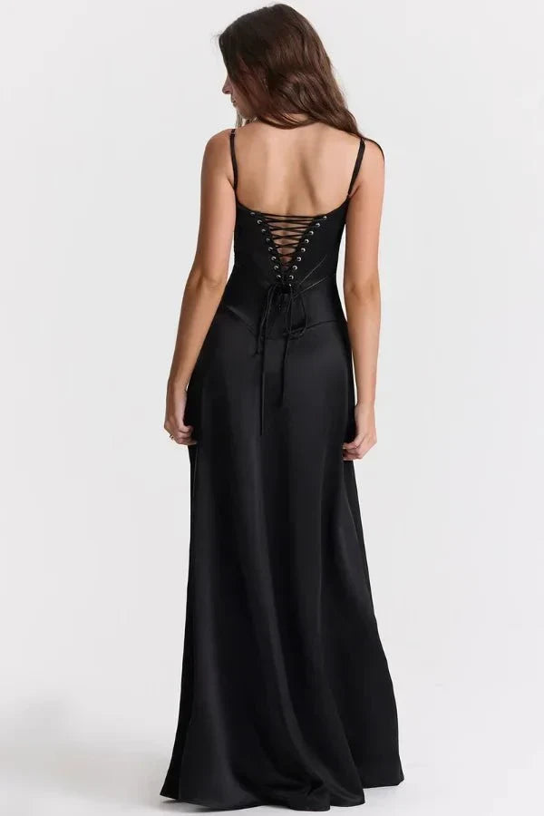 Women's Corset-Bodice Satin Maxi Dress