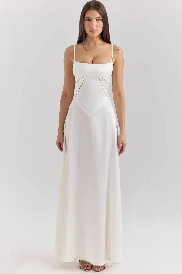 Women's Corset-Bodice Satin Maxi Dress