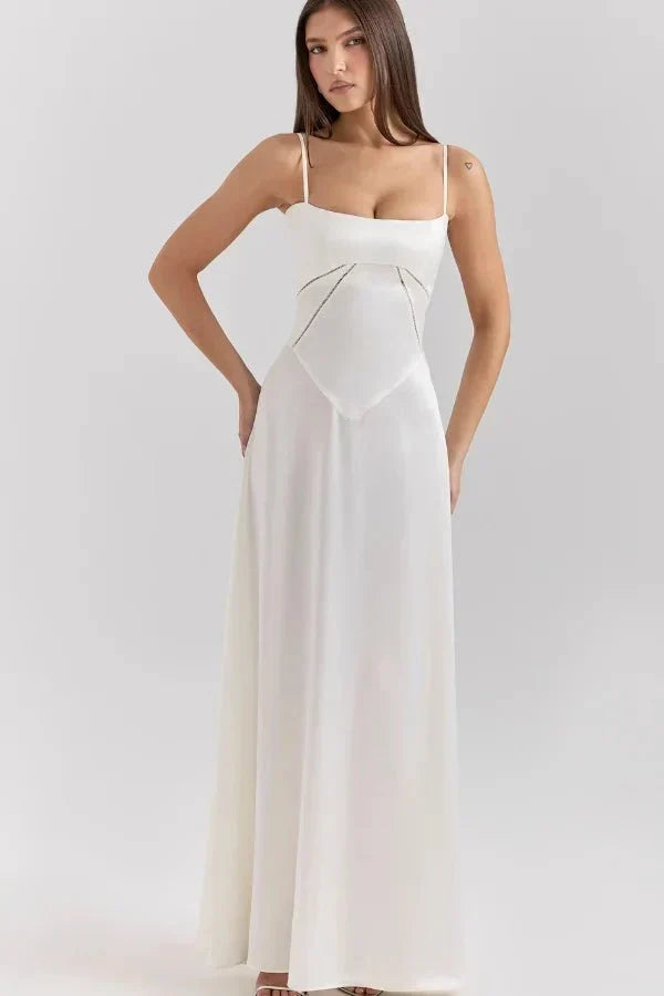 Women's Corset-Bodice Satin Maxi Dress
