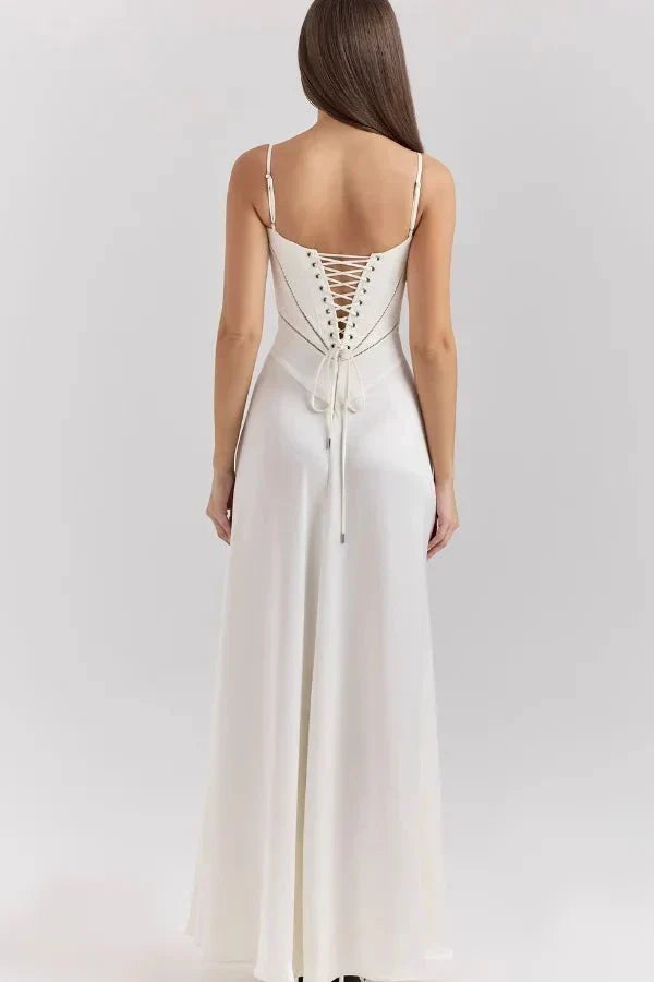 Women's Corset-Bodice Satin Maxi Dress