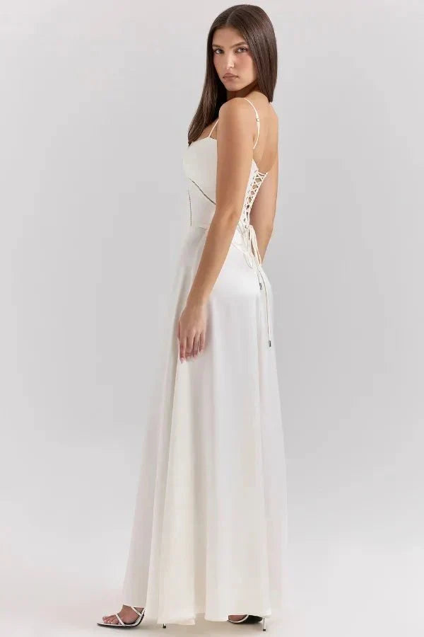 Women's Corset-Bodice Satin Maxi Dress