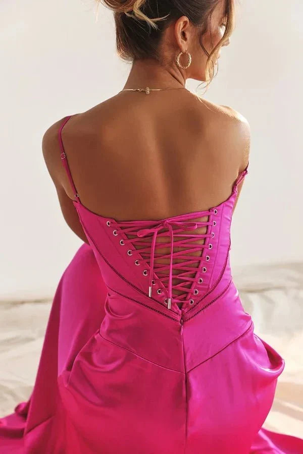 Women's Corset-Bodice Satin Maxi Dress