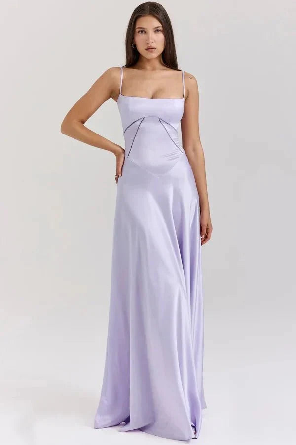 Women's Corset-Bodice Satin Maxi Dress