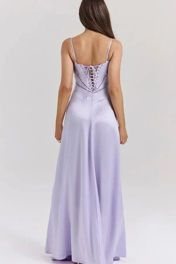 Women's Corset-Bodice Satin Maxi Dress