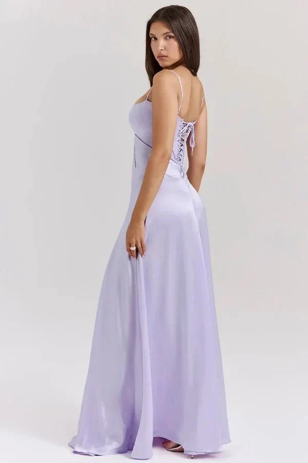 Women's Corset-Bodice Satin Maxi Dress