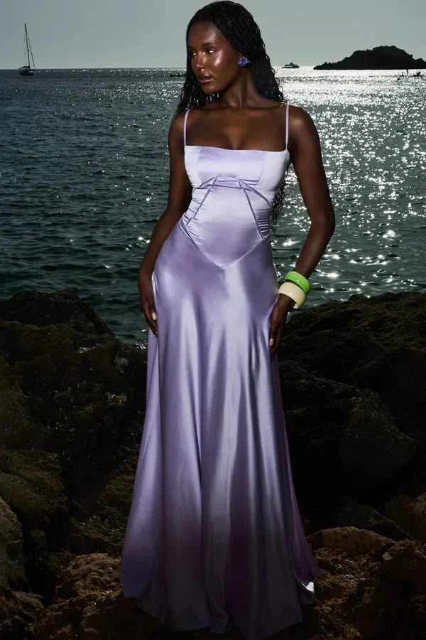 Women's Corset-Bodice Satin Maxi Dress