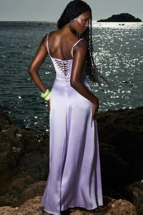 Women's Corset-Bodice Satin Maxi Dress
