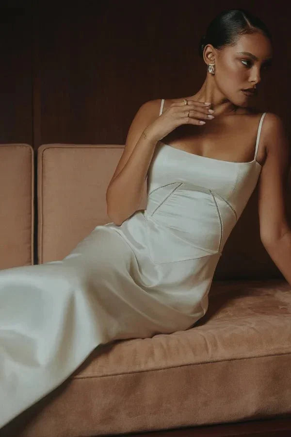 Women's Corset-Bodice Satin Maxi Dress