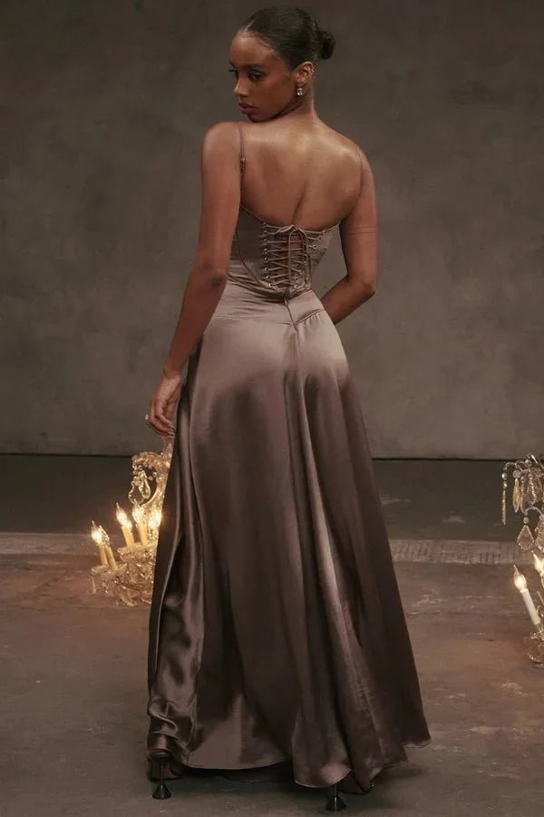 Women's Corset-Bodice Satin Maxi Dress