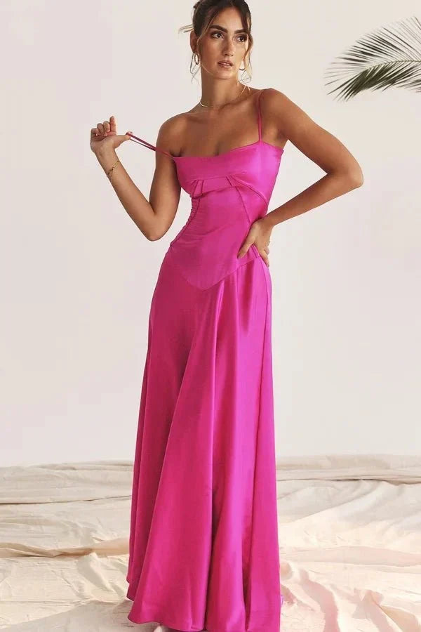 Women's Corset-Bodice Satin Maxi Dress