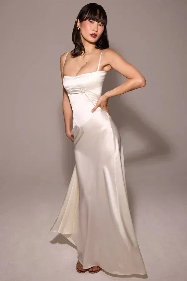 Women's Corset-Bodice Satin Maxi Dress