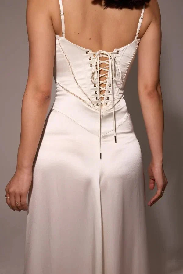 Women's Corset-Bodice Satin Maxi Dress