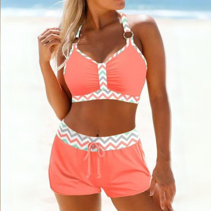 Women's Summer Swim Set with Halter Top and Drawstring Shorts