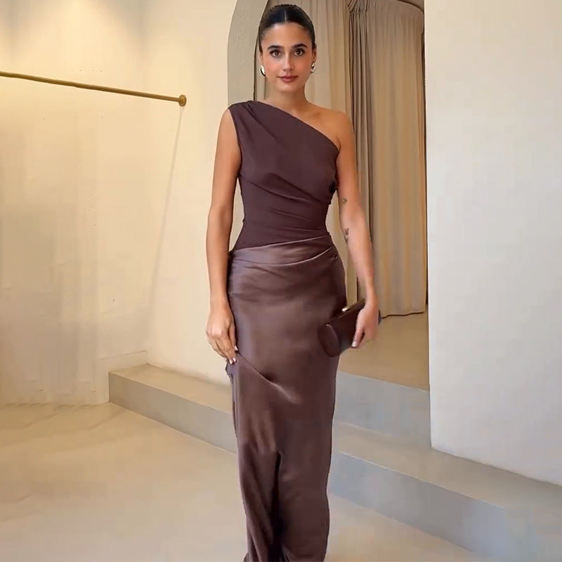Women's One-Shoulder Evening Gown with a Chic Draped Finish