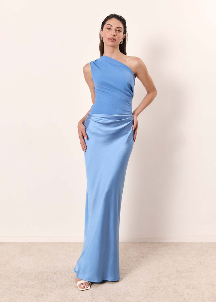 Women's One-Shoulder Evening Gown with a Chic Draped Finish