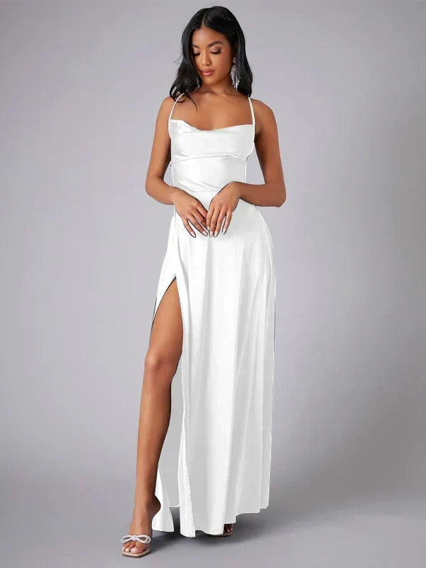 Women's Spaghetti Strap Evening Maxi Dress with High Side Slit