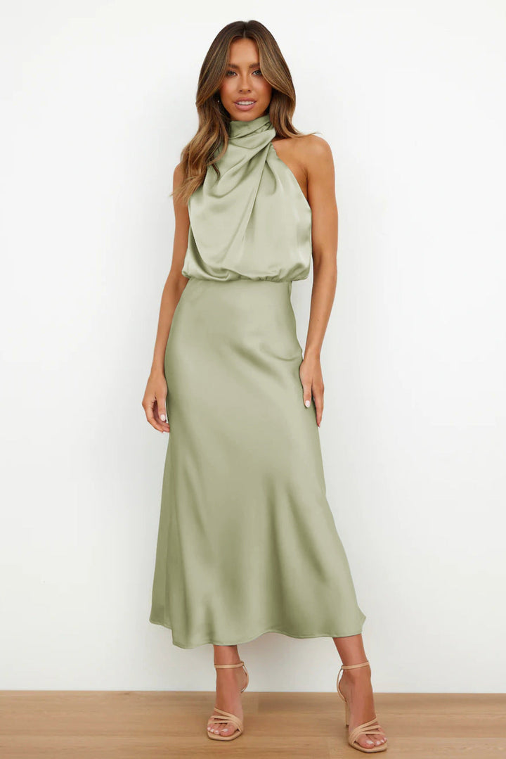Women's Square-Neck A-Line Midi Dress with Short Sleeves