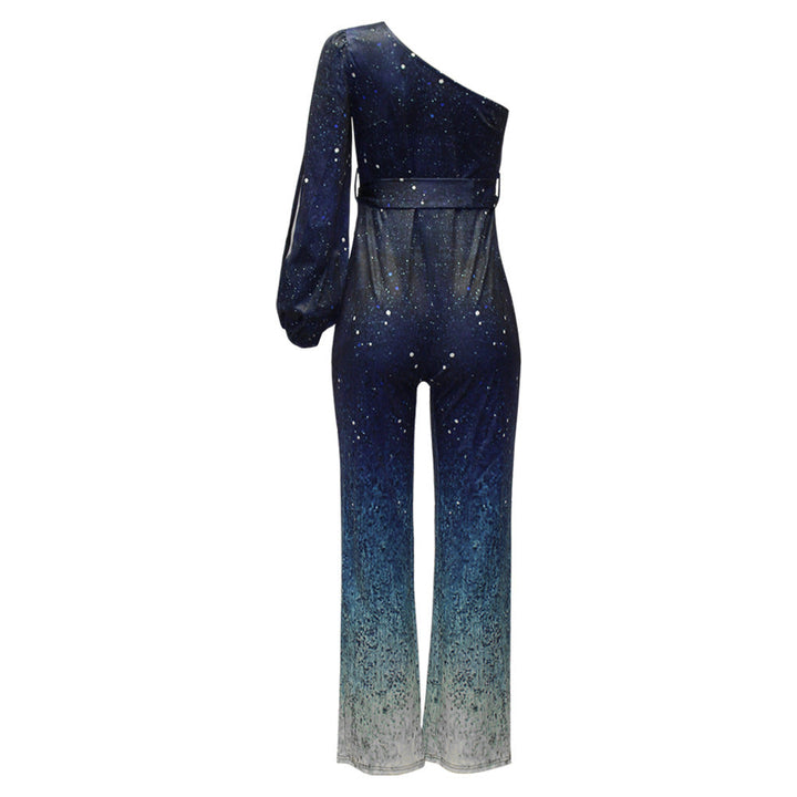 Retro Disco Jumpsuit with One-Shoulder Bodice