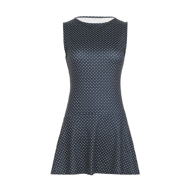 Women's Sleeveless Polka Dot Mini Dress with Contoured Fitted Waist