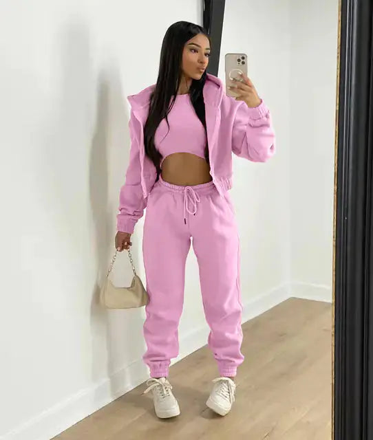 Three-Piece Lounge Set with Cropped Hoodie