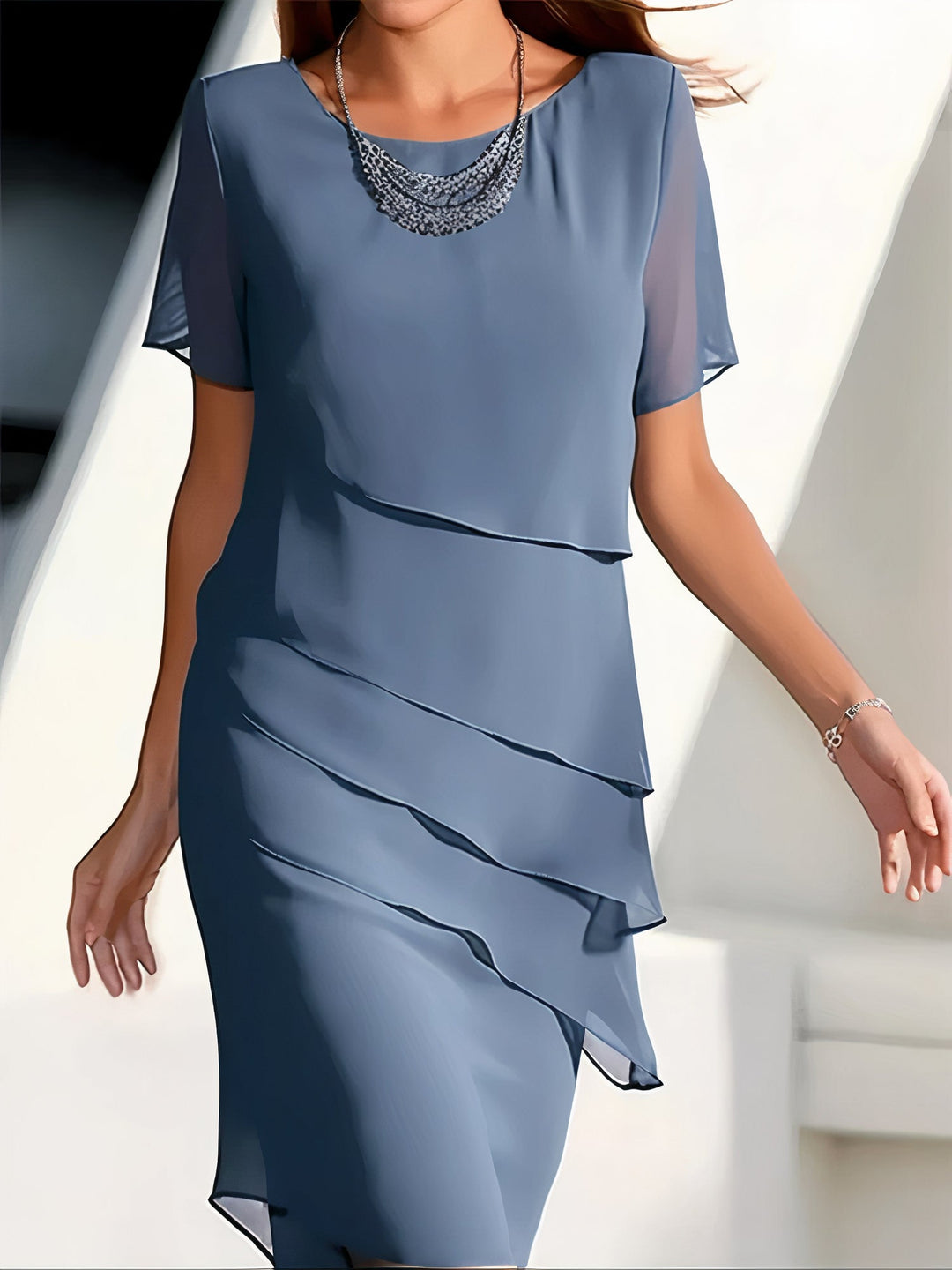 Layered Chiffon Maxi Dress with a Relaxed Cut