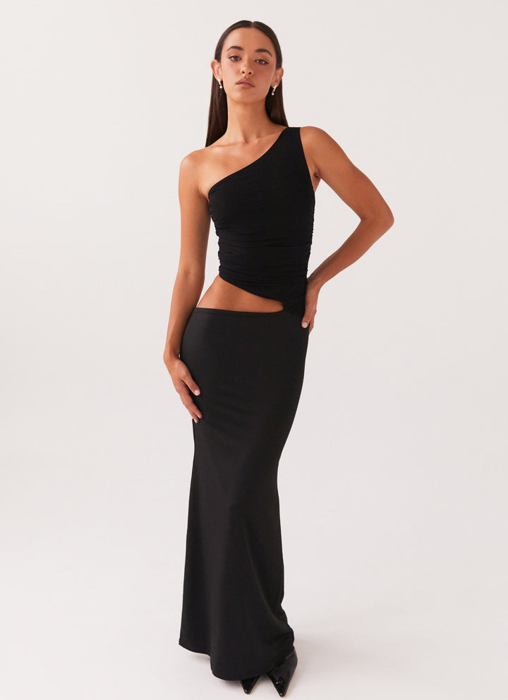 Fitted Dress with Asymmetric Neckline and Cutout