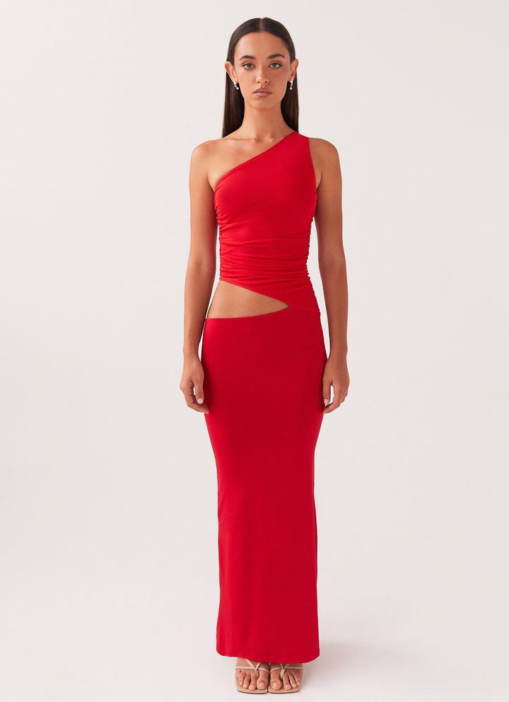 Fitted Dress with Asymmetric Neckline and Cutout