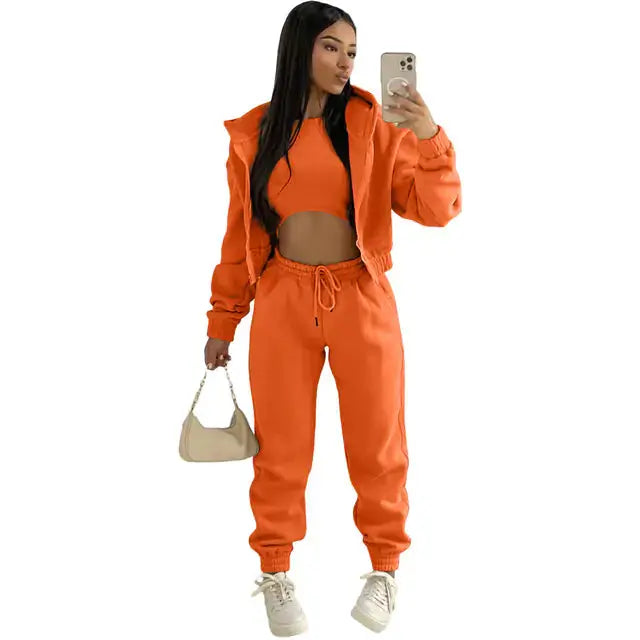 Three-Piece Lounge Set with Cropped Hoodie
