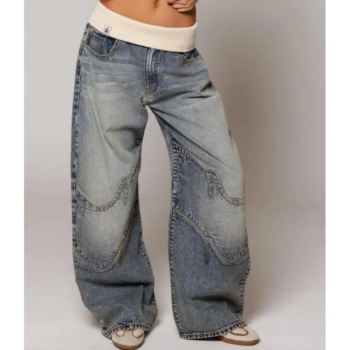 Women's Casual Stretch Denim Wide-Leg Jeans with High Waistband