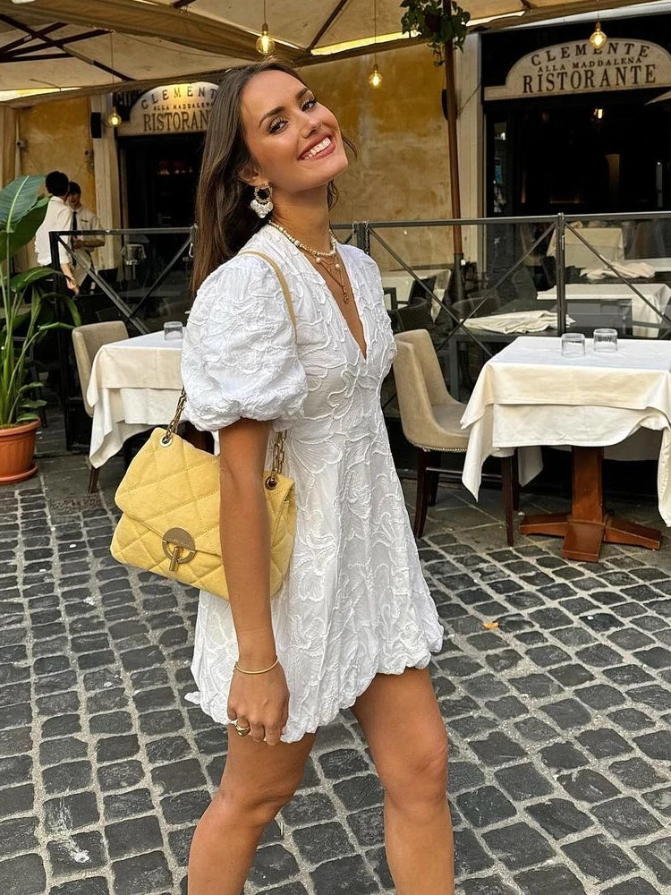 Women's Embroidered Dress with Ruffle Trim