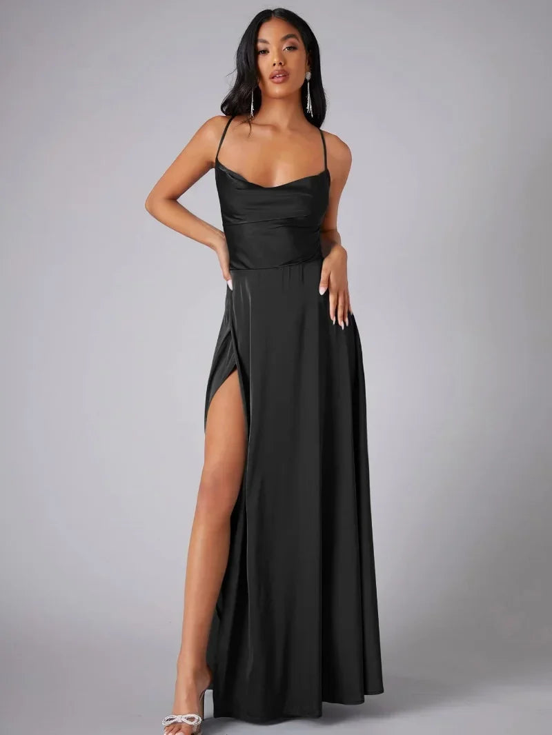 Women's Spaghetti Strap Evening Maxi Dress with High Side Slit