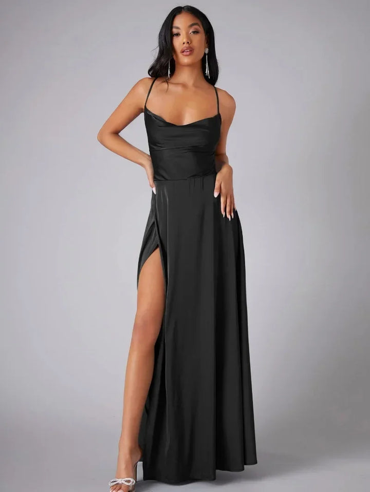 Women's Spaghetti Strap Evening Maxi Dress with High Side Slit