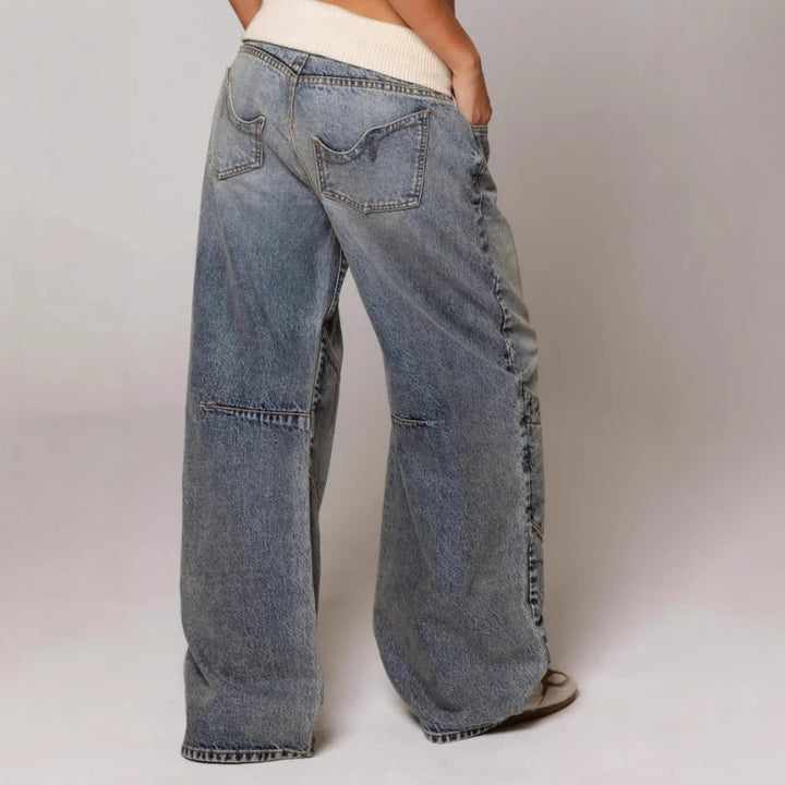 Women's Casual Stretch Denim Wide-Leg Jeans with High Waistband