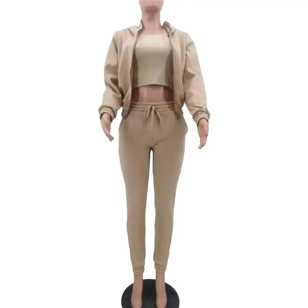 Three-Piece Lounge Set with Cropped Hoodie
