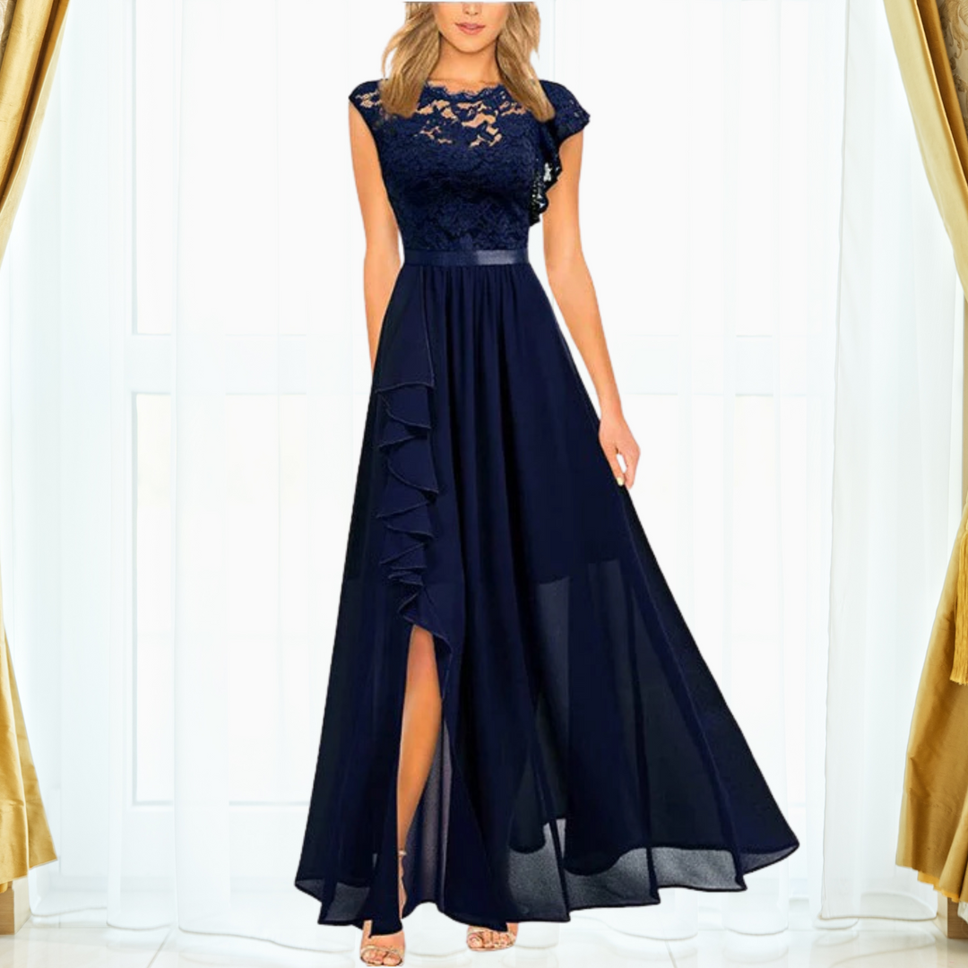 Women's Sleeveless Lace Maxi Dress with Deep V-Neckline