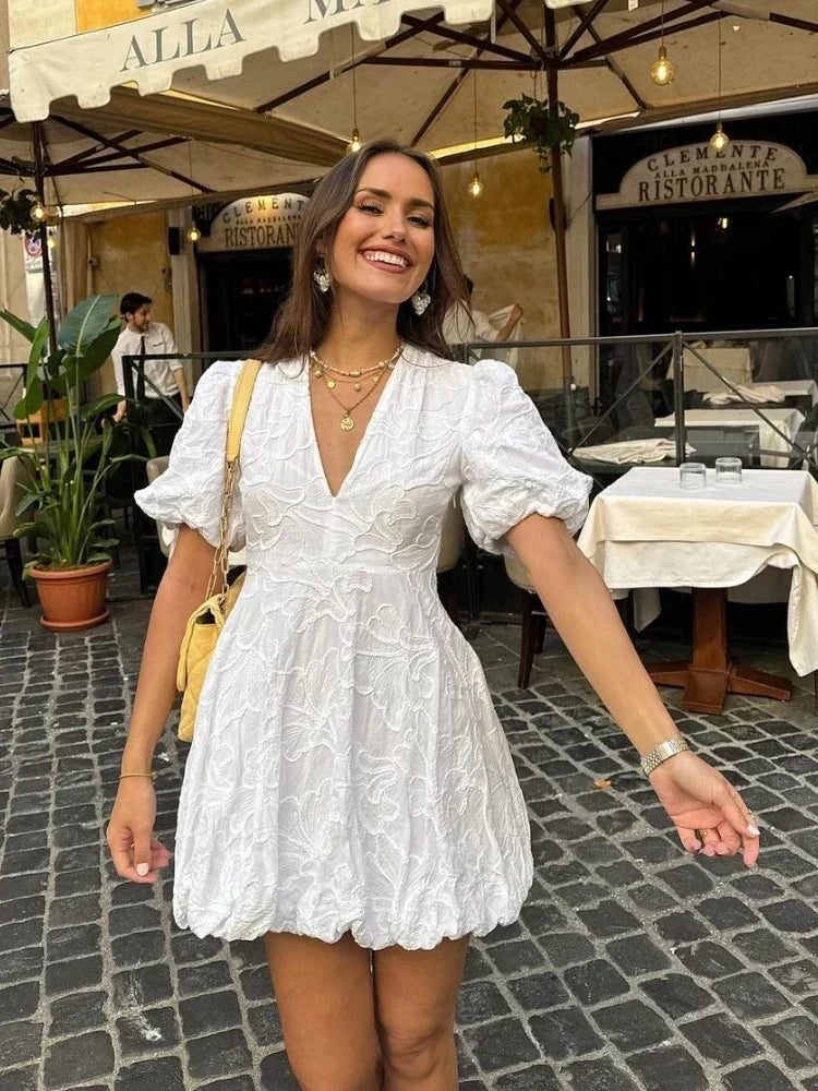 Women's Embroidered Dress with Ruffle Trim