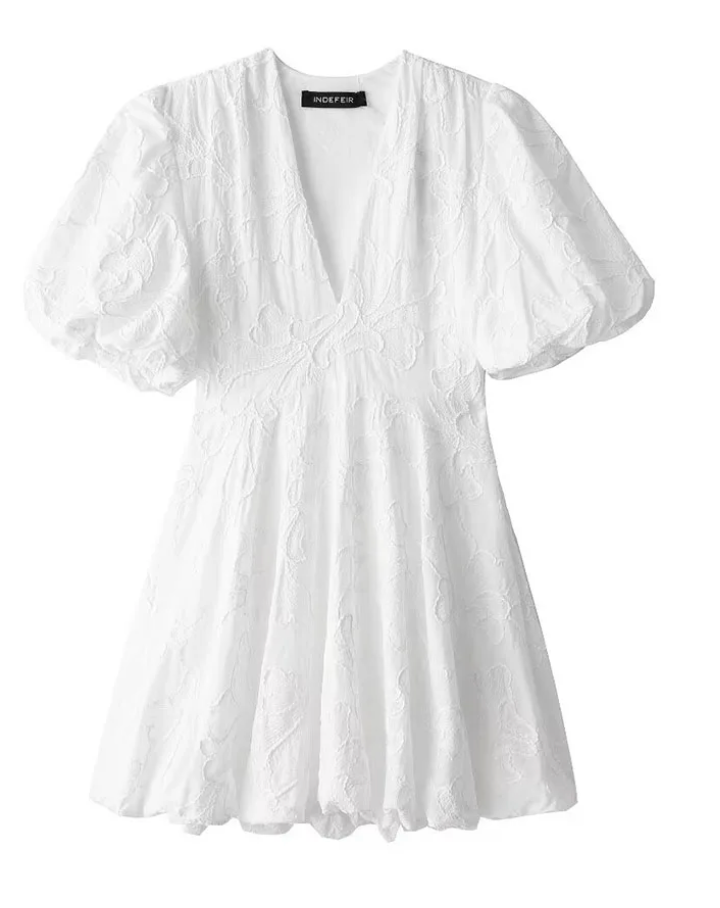 Women's Embroidered Dress with Ruffle Trim
