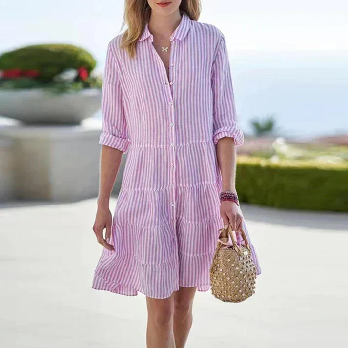 Women's Horizontal Striped Cotton T-Shirt Dress