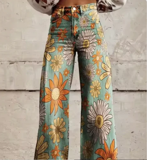 Vibrant Printed Wide-Leg Trousers