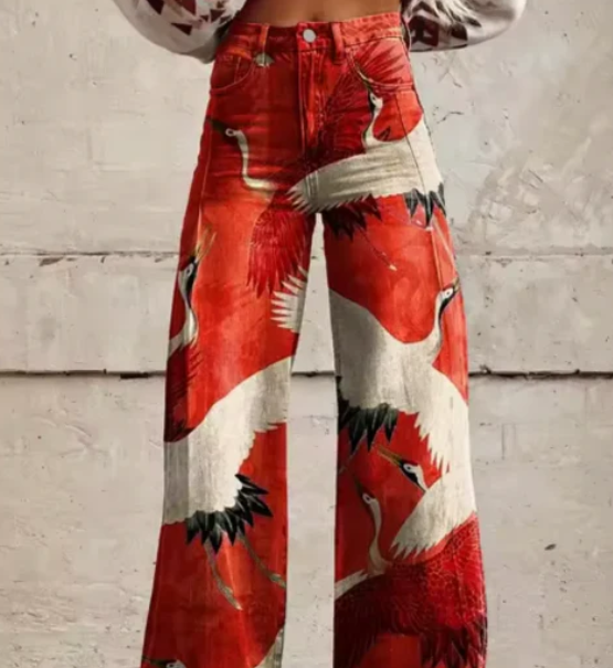 Vibrant Printed Wide-Leg Trousers