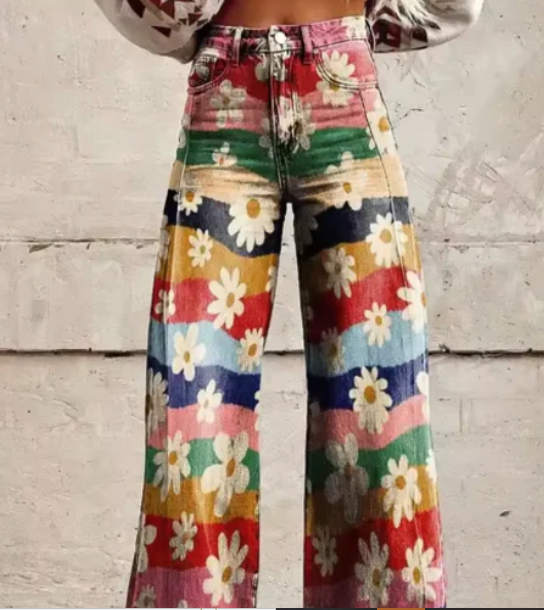 Vibrant Printed Wide-Leg Trousers