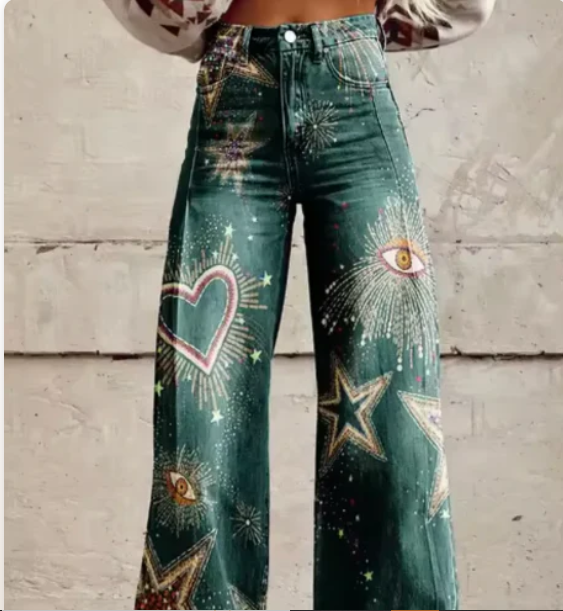 Vibrant Printed Wide-Leg Trousers