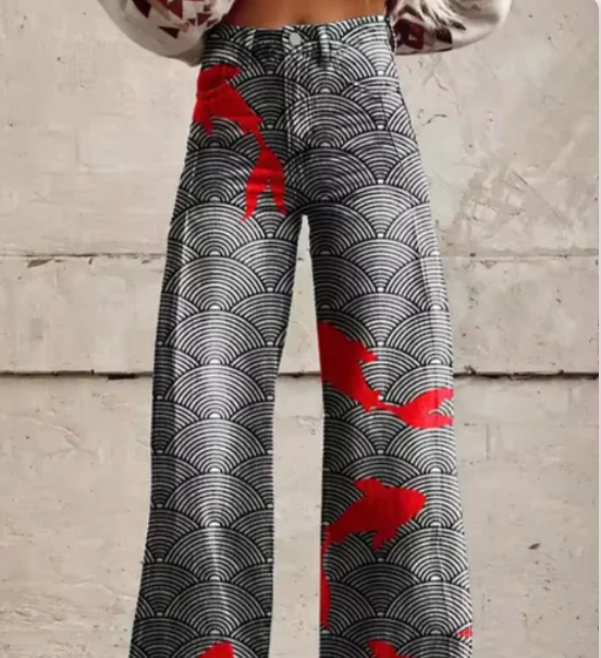 Vibrant Printed Wide-Leg Trousers