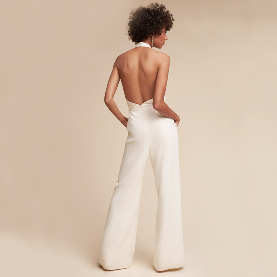 Women's Wide-Leg Jumpsuit with Short Sleeves and V-Neck